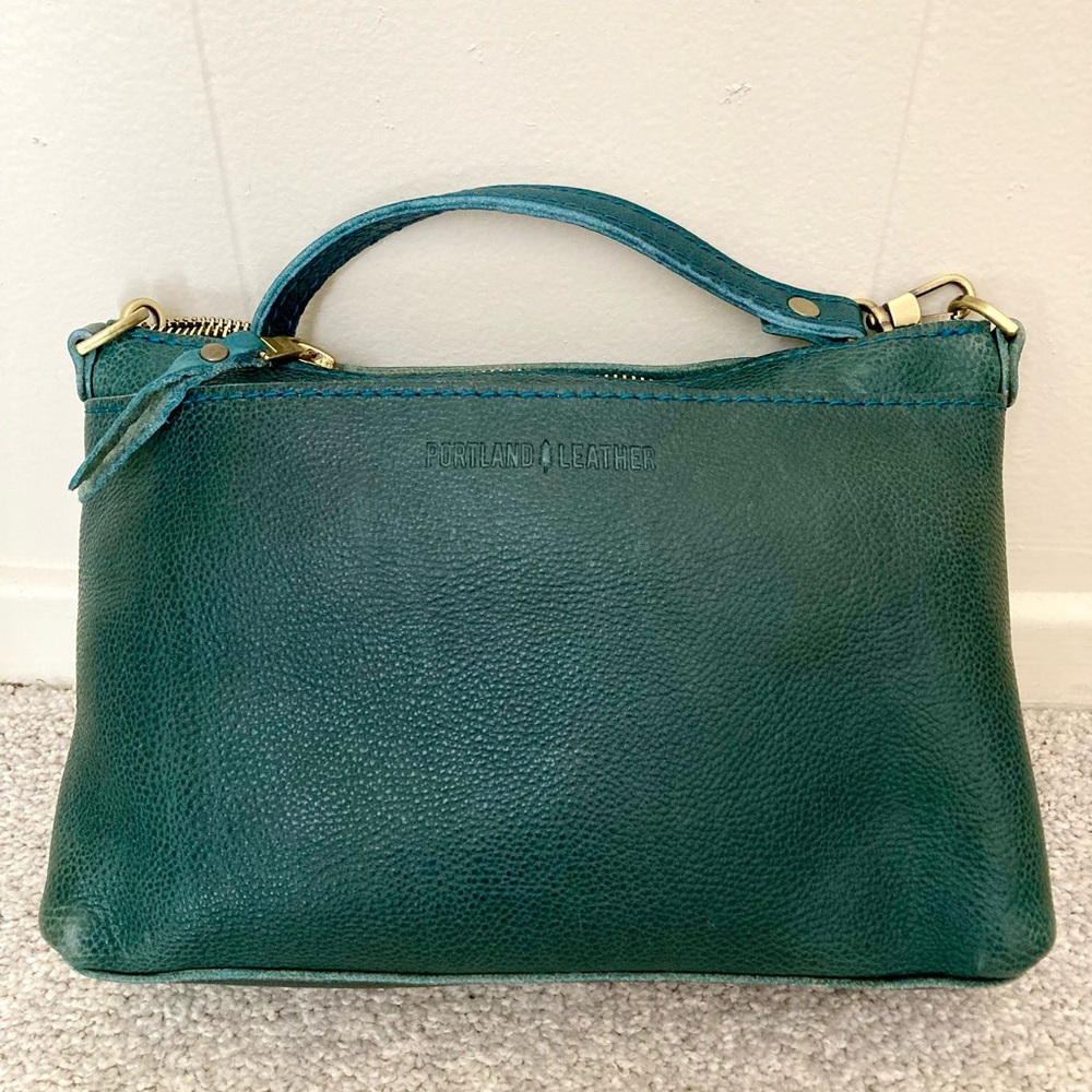 Portland Leather PLG Poppy Lagoon Teal Green Pebbled Leather Crossbody Bag Purse